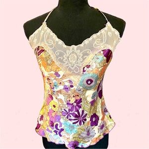 Floral Lace Halter Top sequin XS 17p